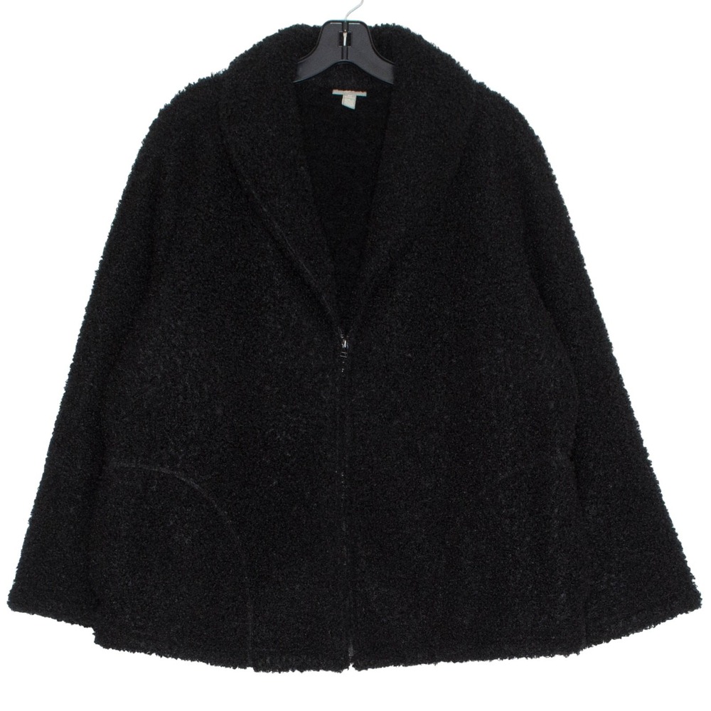 J Jill Jacket Fleece Teddy Full Zip Cozy Plush Minimalist Black Plus Size 2X